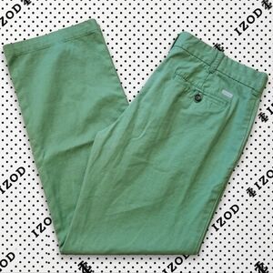 MEN'S - IZOD Saltwater Straight Fit Chinos Green 33x30 Flat Front Cotton Pants